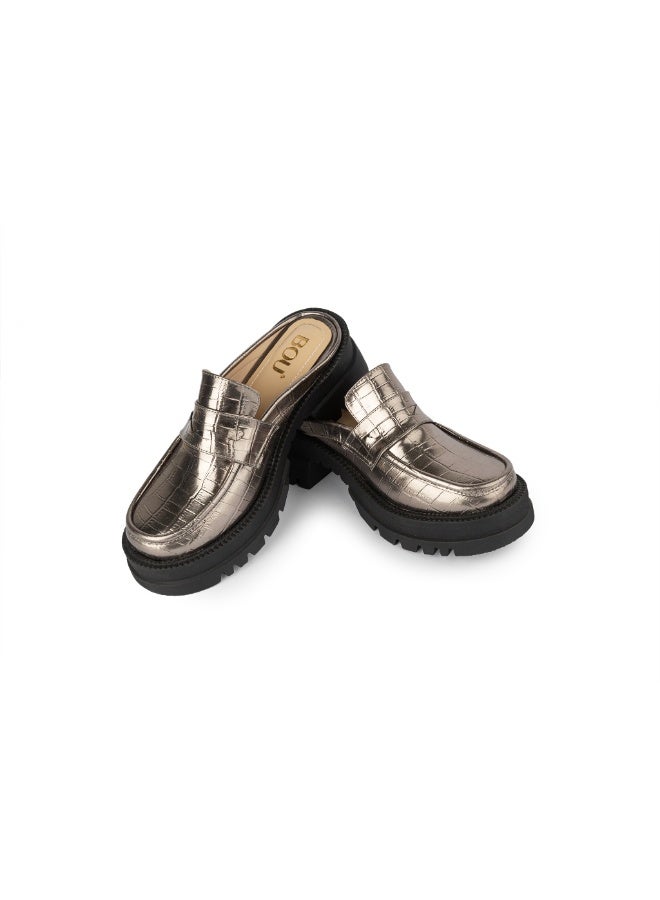 BOU Chunky Mule |Croco - Shiny Taupe - Image 4